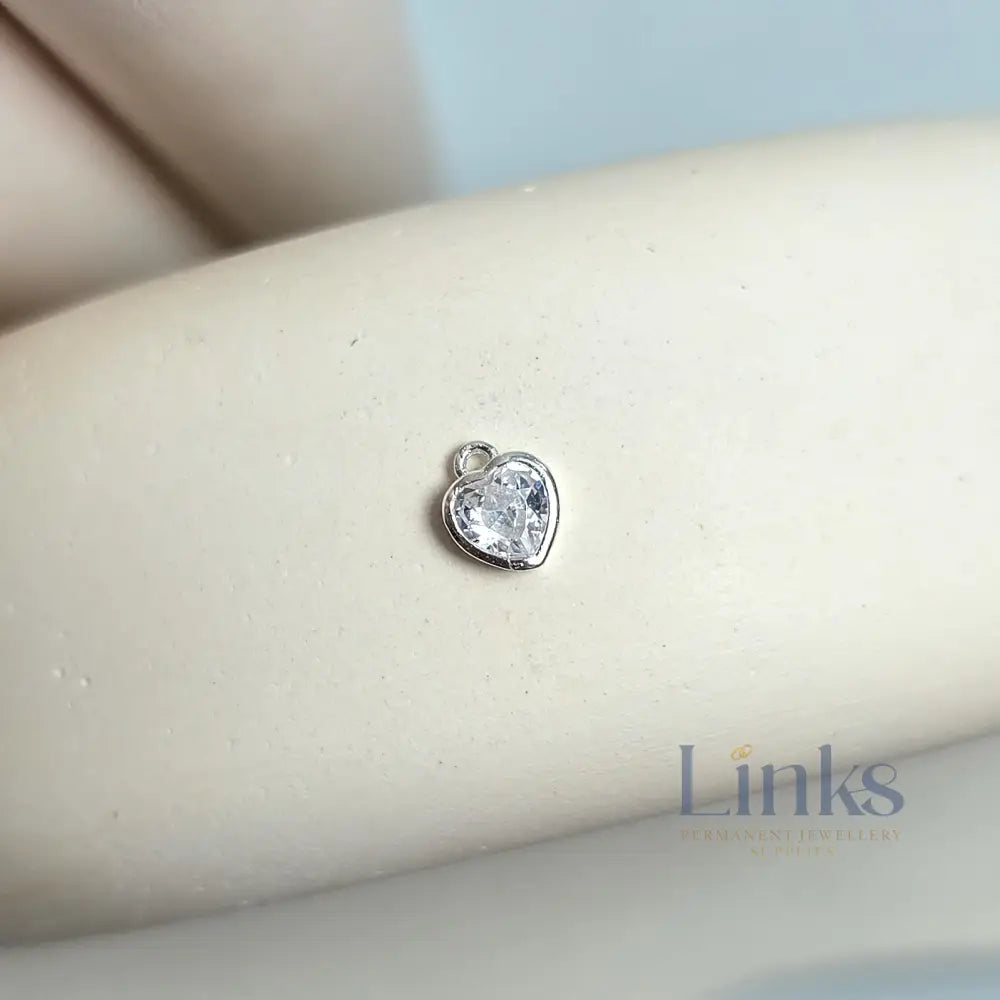 Sterling Silver Crystal Heart Pendant Charm - Links Permanent Jewellery Supplies