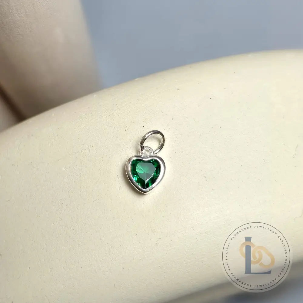Sterling Silver Crystal Heart Pendant Charm Green