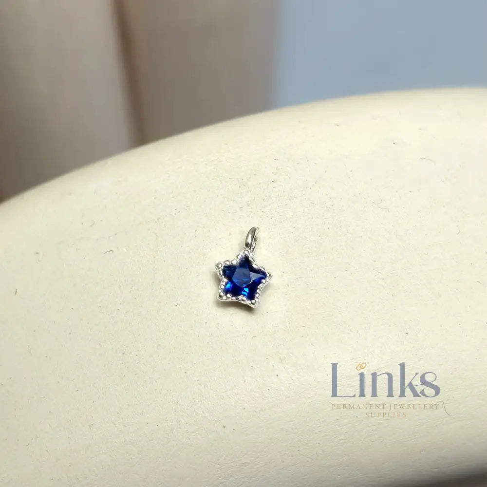 Sterling Silver Crystal Star Pendant Charm Blue