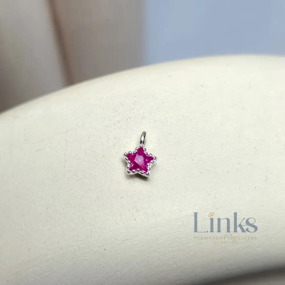 Sterling Silver Crystal Star Pendant Charm Pink