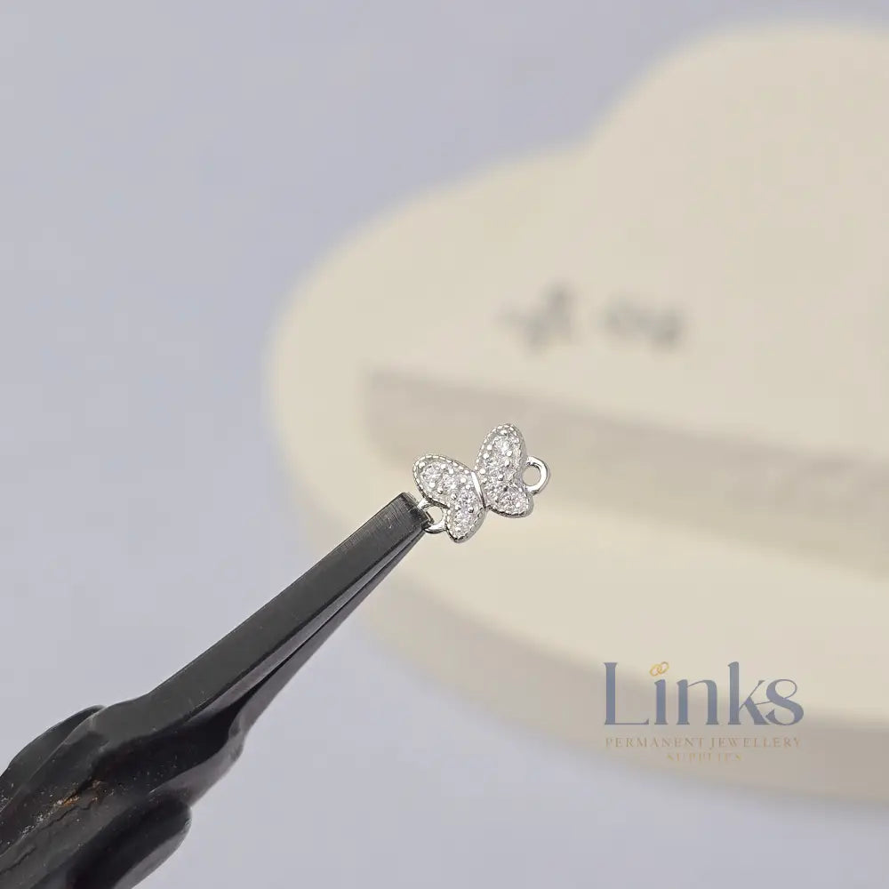 Sterling Silver Cubic Zirconia Dainty Butterfly Connector