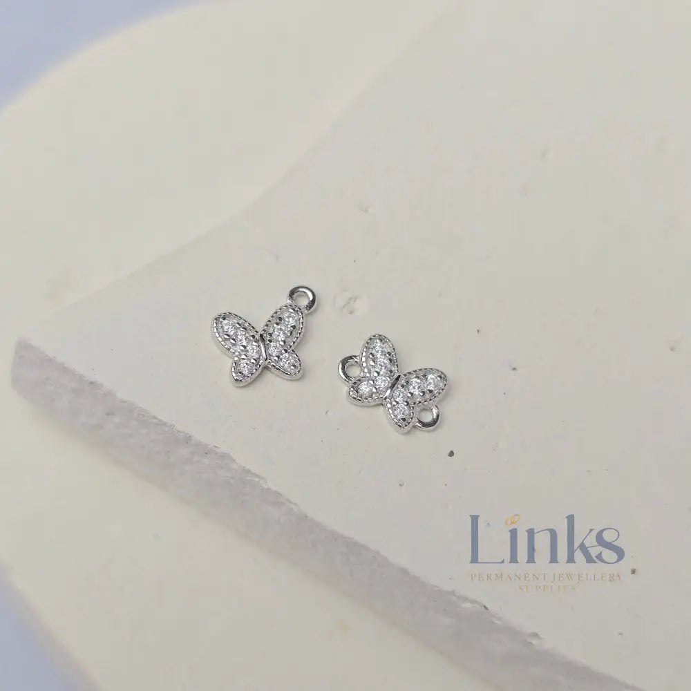 Sterling Silver Cubic Zirconia Dainty Butterfly Connector