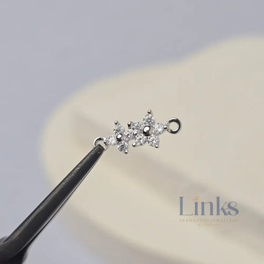 Sterling Silver Cubic Zirconia Double Flower Connector