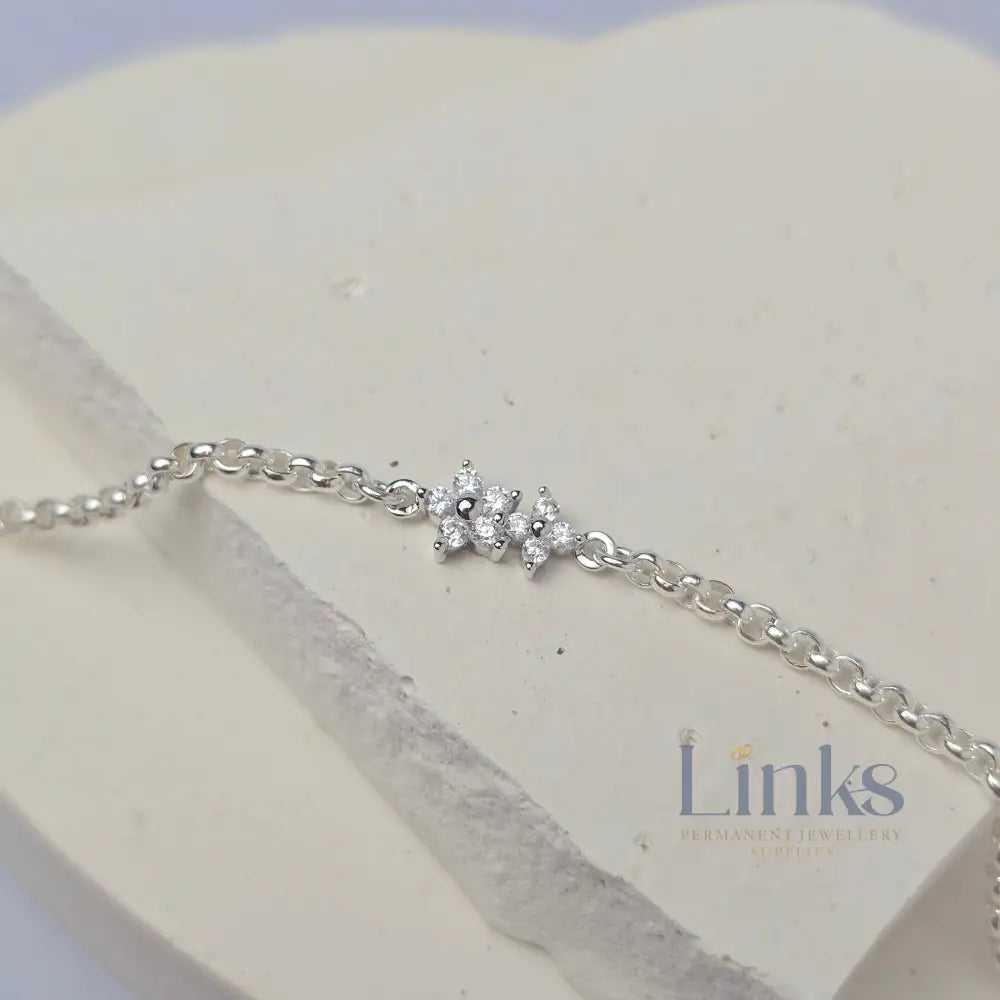 Sterling Silver Cubic Zirconia Double Flower Connector
