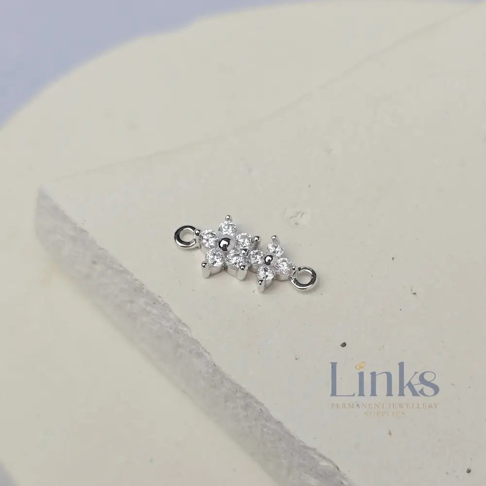 Sterling Silver Cubic Zirconia Double Flower Connector
