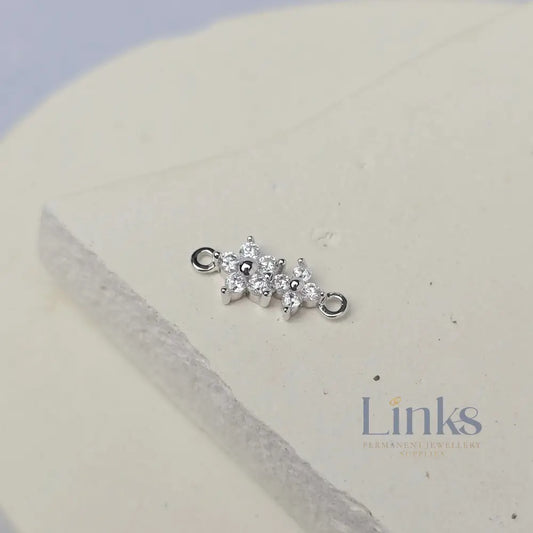 Sterling Silver Cubic Zirconia Double Flower Connector