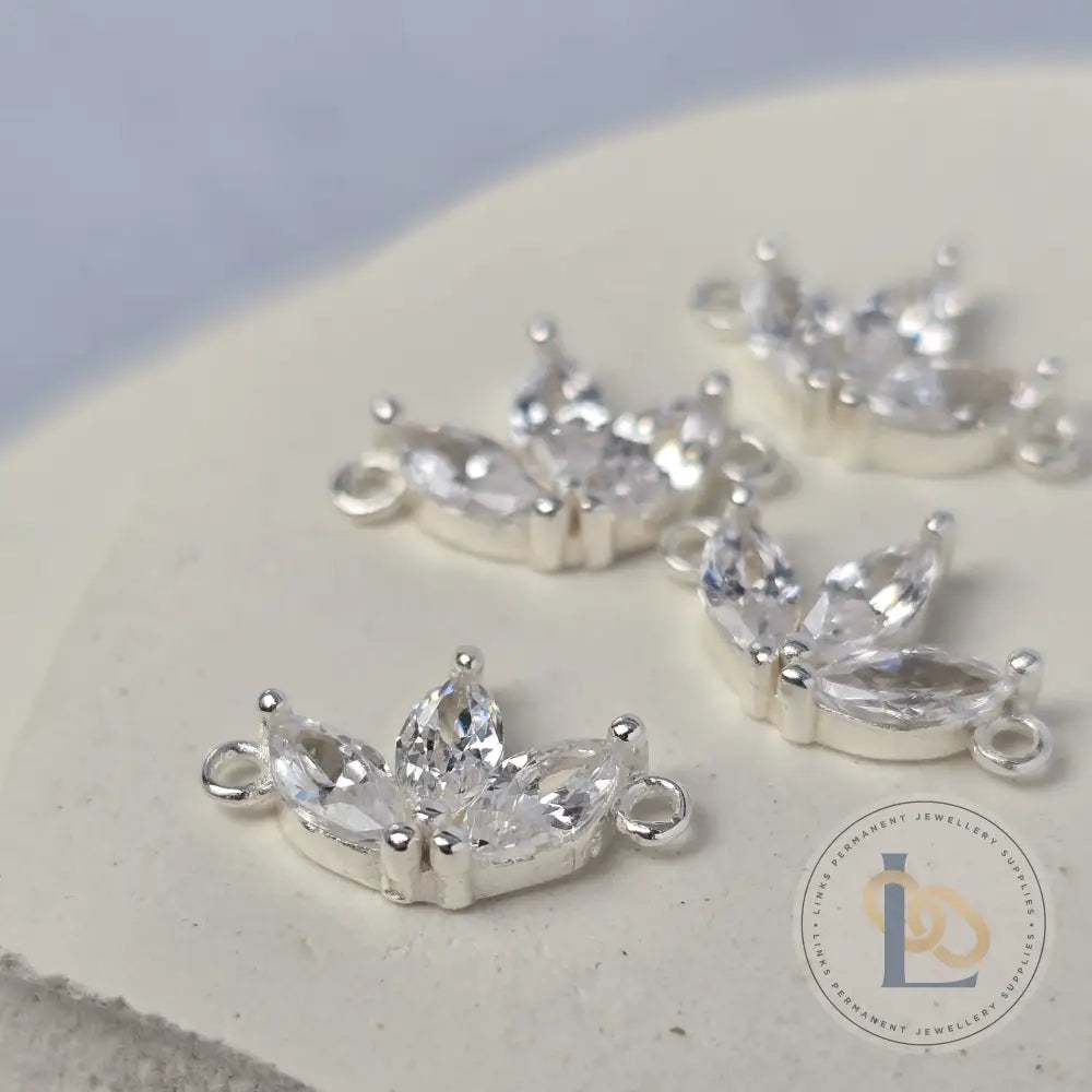 Sterling Silver Cubic Zirconia Fan Connector