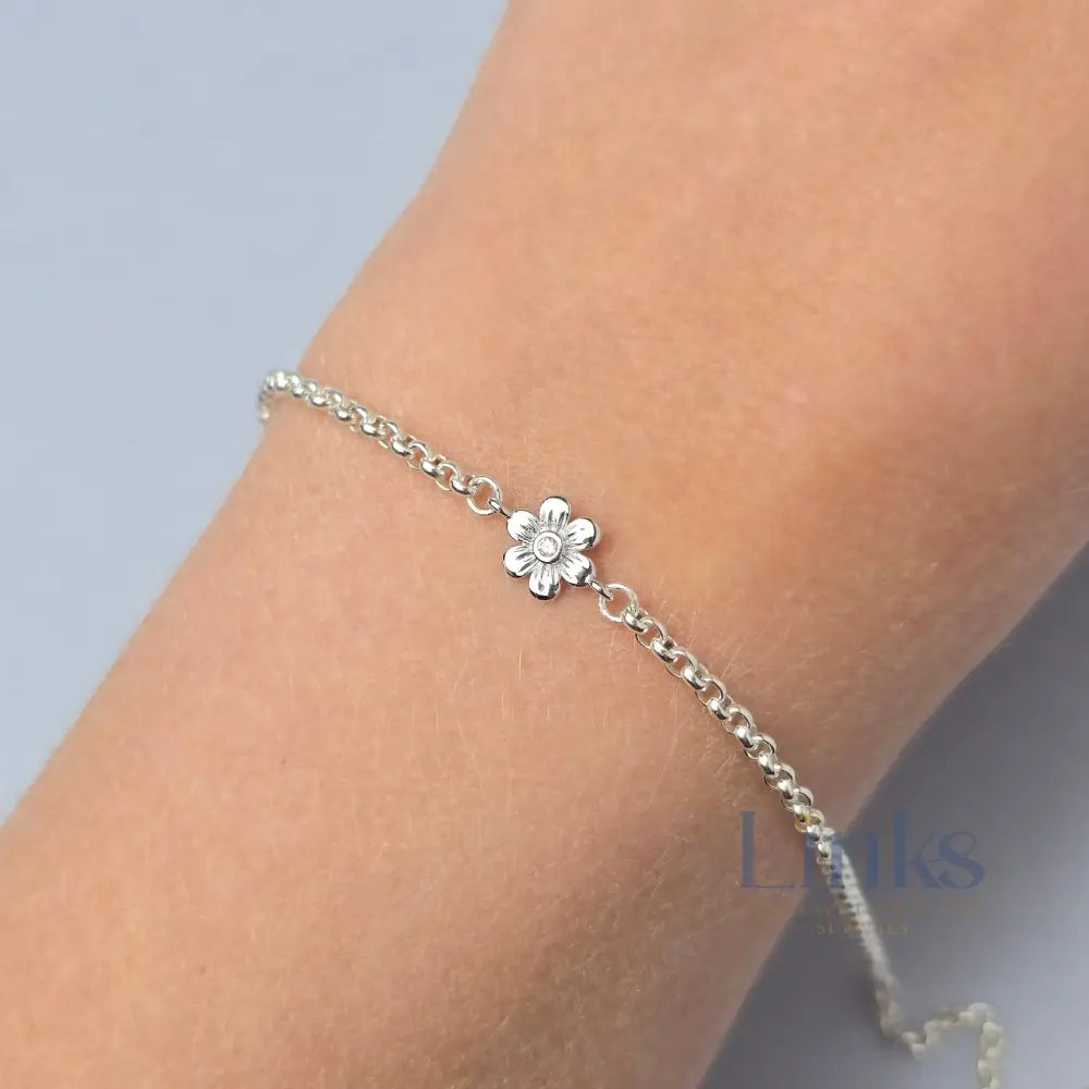 Sterling Silver Cubic Zirconia Flower Connector