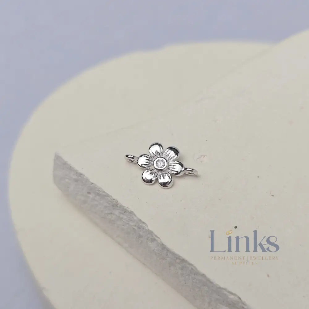 Sterling Silver Cubic Zirconia Flower Connector