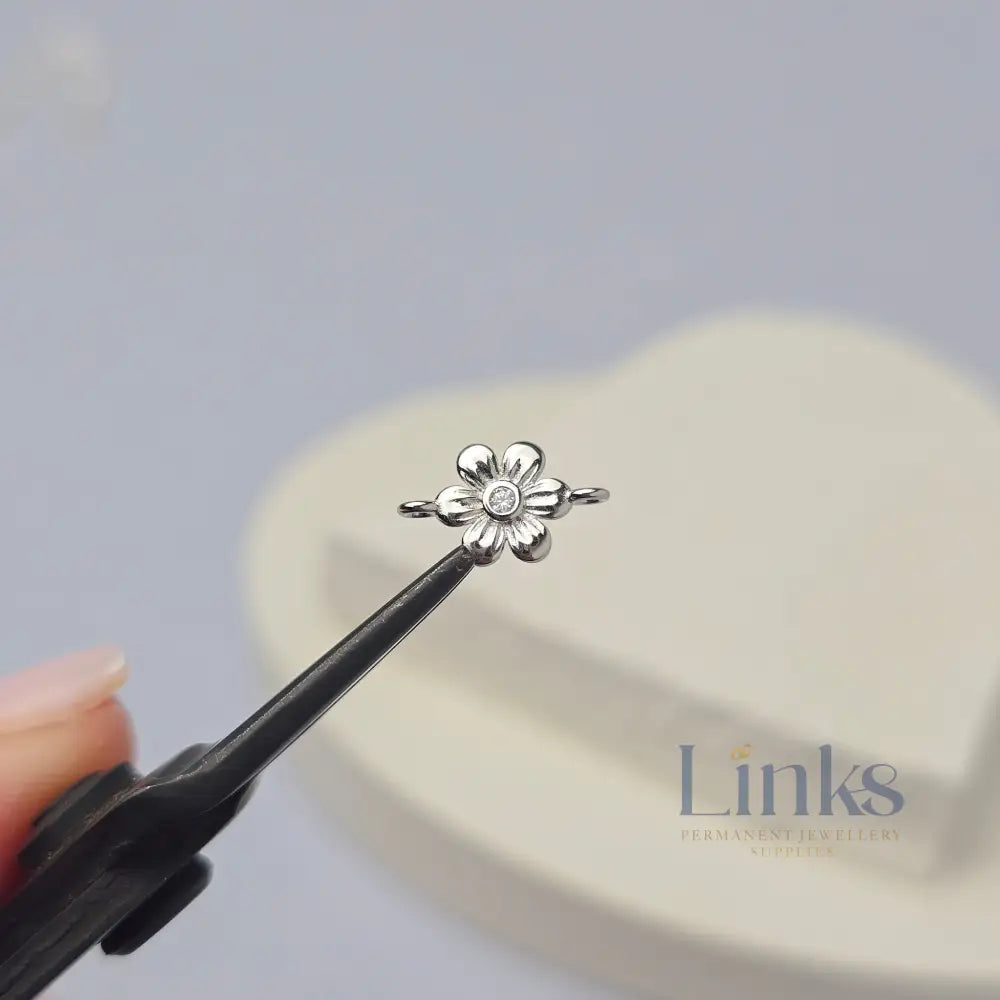 Sterling Silver Cubic Zirconia Flower Connector
