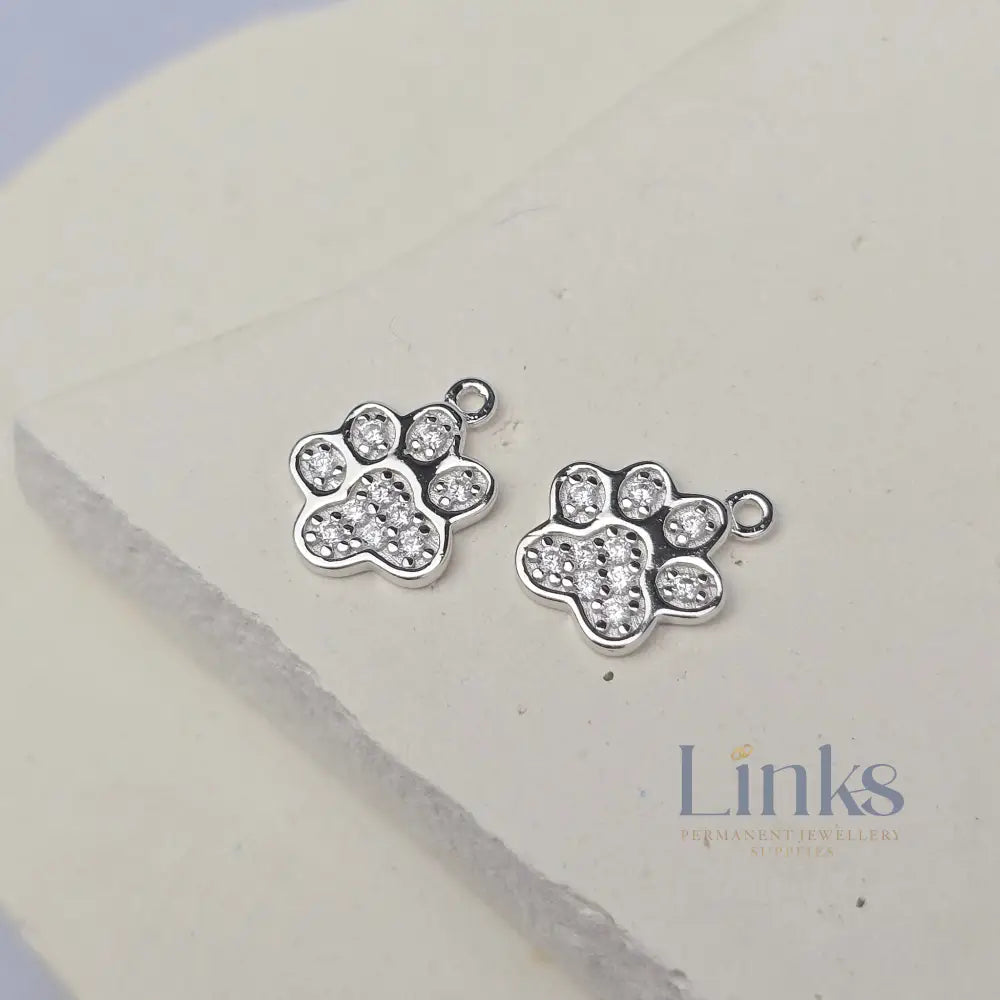 Sterling Silver Cubic Zirconia Paw Print Charm