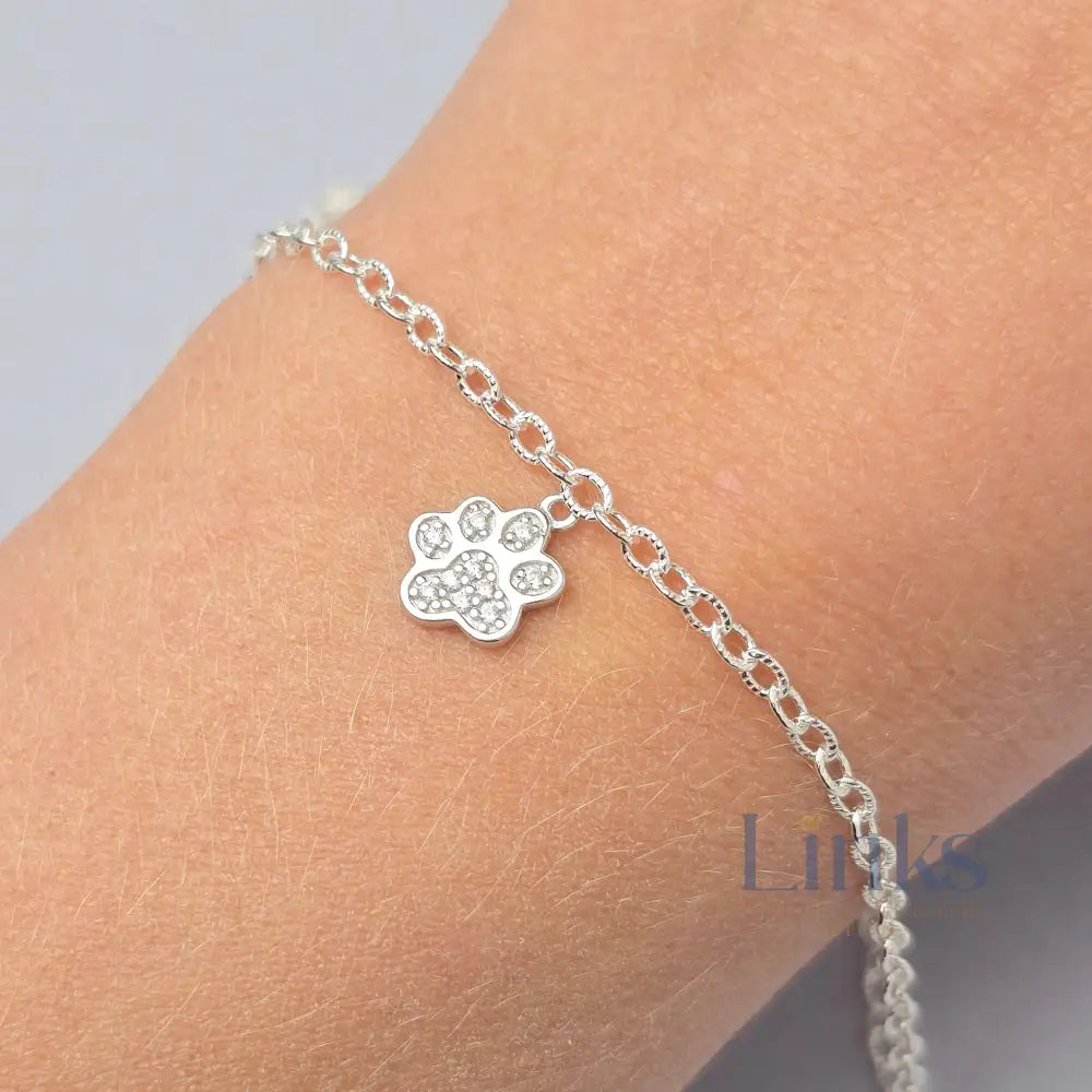 Sterling Silver Cubic Zirconia Paw Print Charm