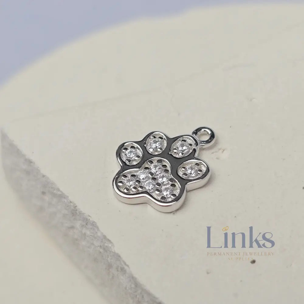 Sterling Silver Cubic Zirconia Paw Print Charm