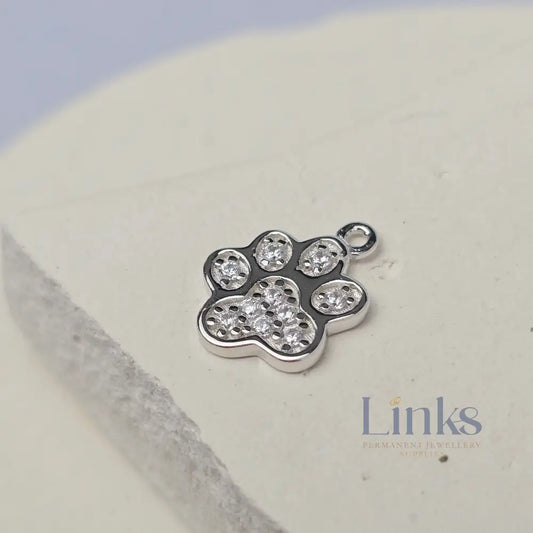 Sterling Silver Cubic Zirconia Paw Print Charm