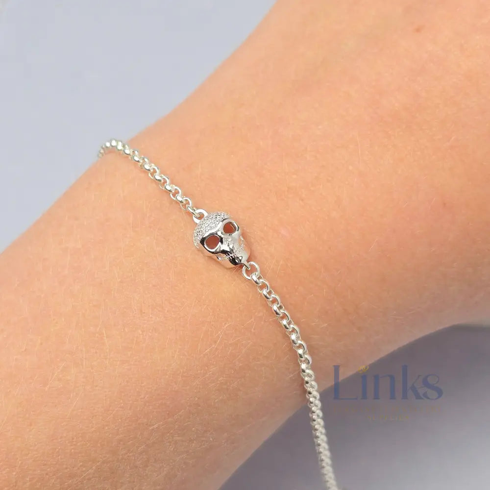 Sterling Silver Cubic Zirconia Skull Connector