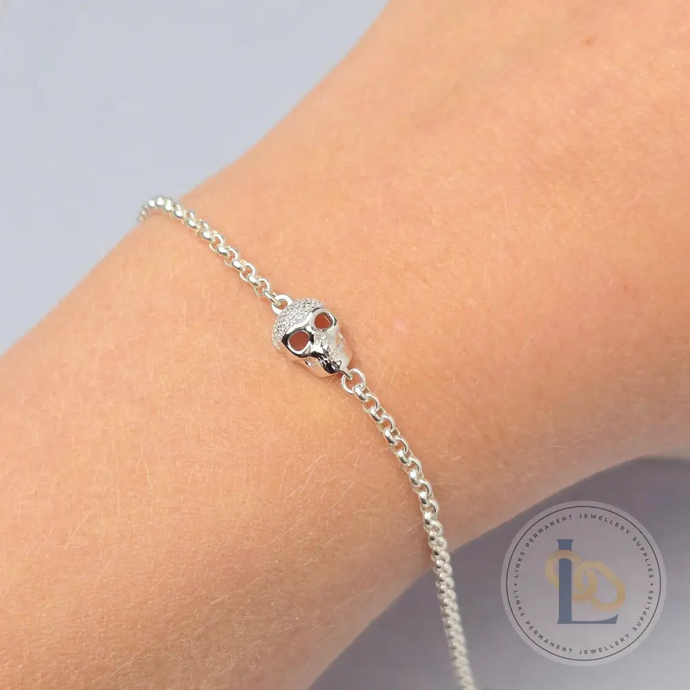 Sterling Silver Cubic Zirconia Skull Connector