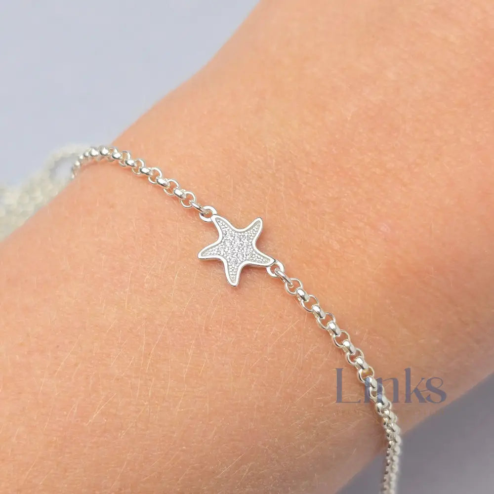 Sterling Silver Cubic Zirconia Starfish Connector