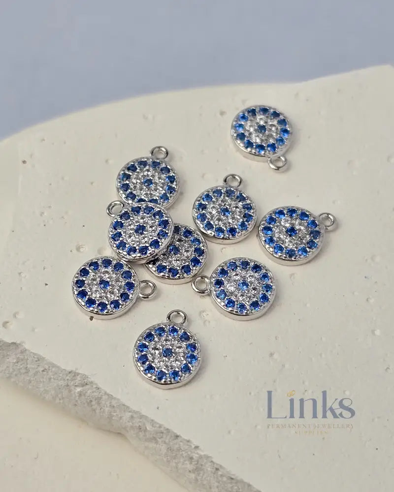 Sterling Silver Round Crystal Evil Eye Charm