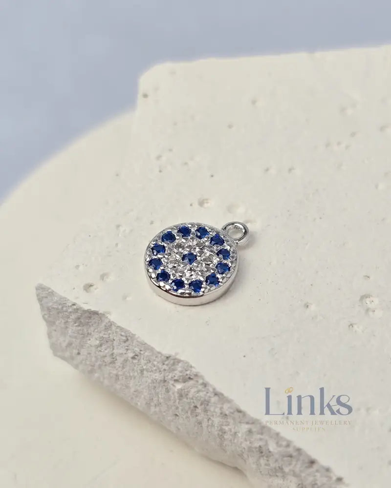 Sterling Silver Round Crystal Evil Eye Charm