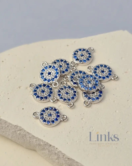 Sterling Silver Round Crystal Evil Eye Connector