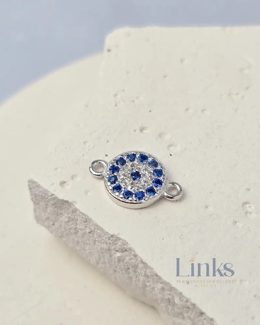 Sterling Silver Round Crystal Evil Eye Connector