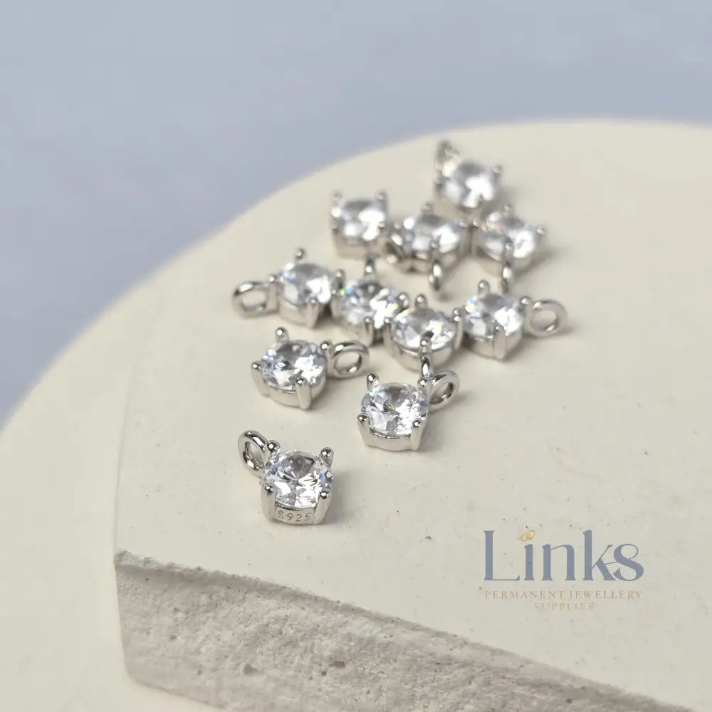 Sterling Silver Round Cubic Zirconia Charm