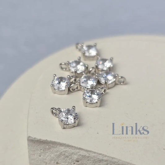 Sterling Silver Round Cubic Zirconia Charm