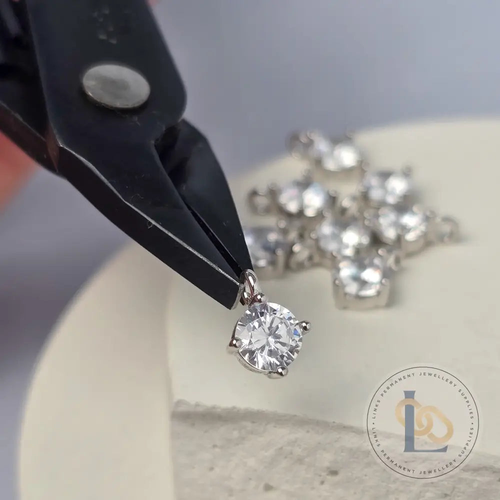 Sterling Silver Round Cubic Zirconia Charm Large