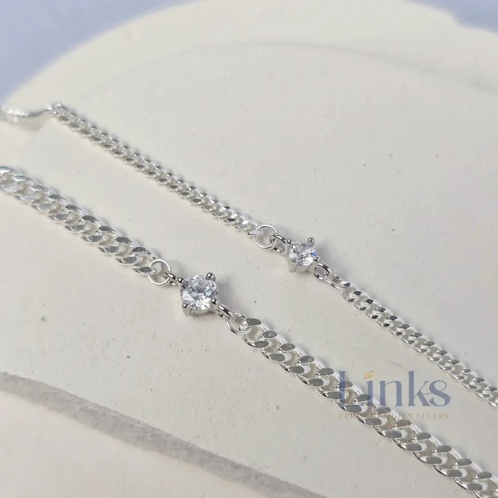 Sterling Silver Round Cubic Zirconia Connector