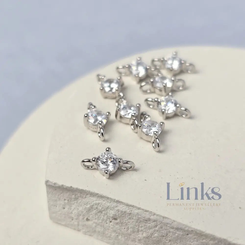 Sterling Silver Round Cubic Zirconia Connector