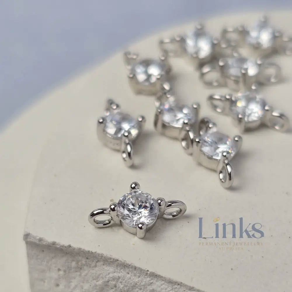 Sterling Silver Round Cubic Zirconia Connector Large