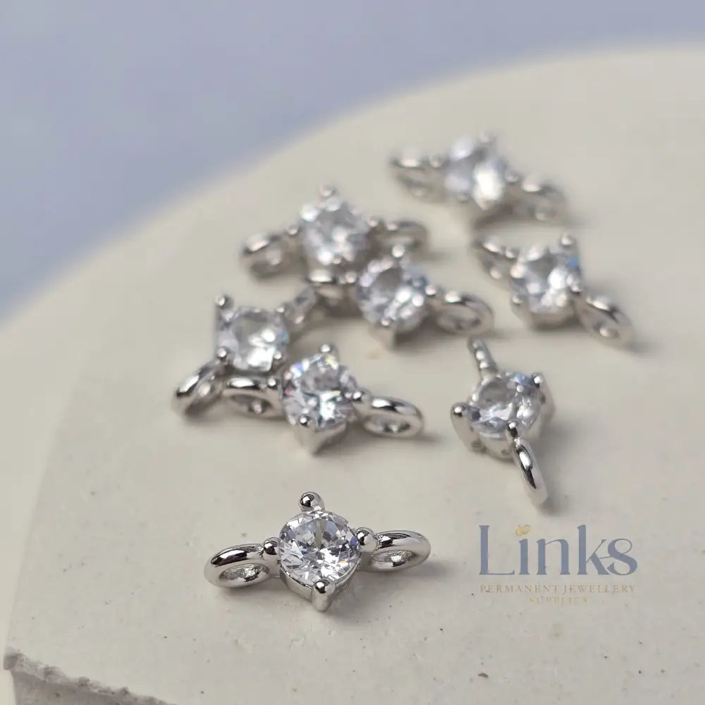 Sterling Silver Round Cubic Zirconia Connector Medium