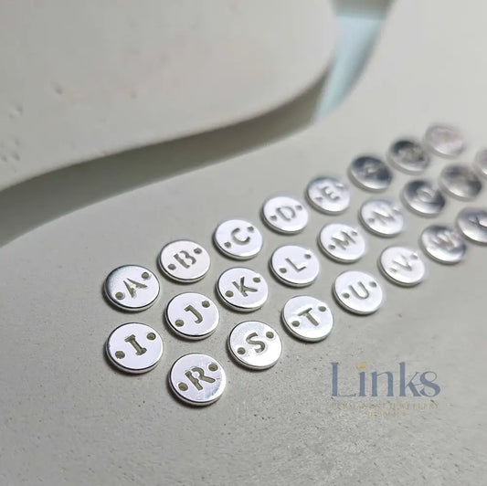 Sterling Silver Round Initial Connector Charm - Links Permanent Jewellery Supplies