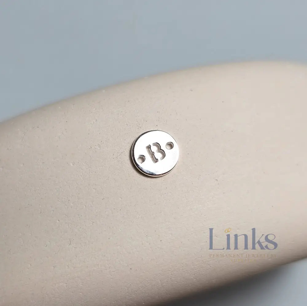 Sterling Silver Round Initial Connector Charm - Links Permanent Jewellery Supplies