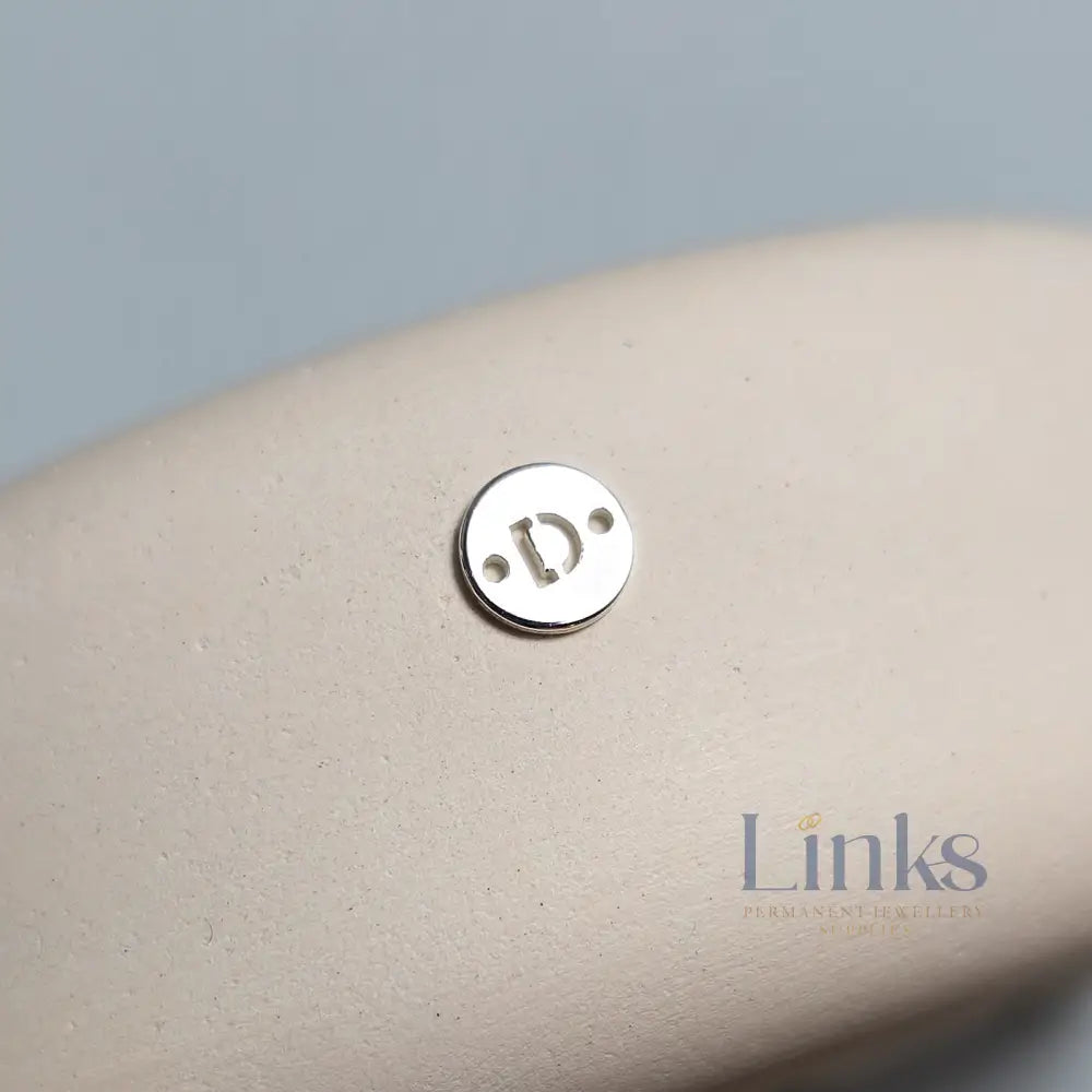 Sterling Silver Round Initial Connector Charm - Links Permanent Jewellery Supplies