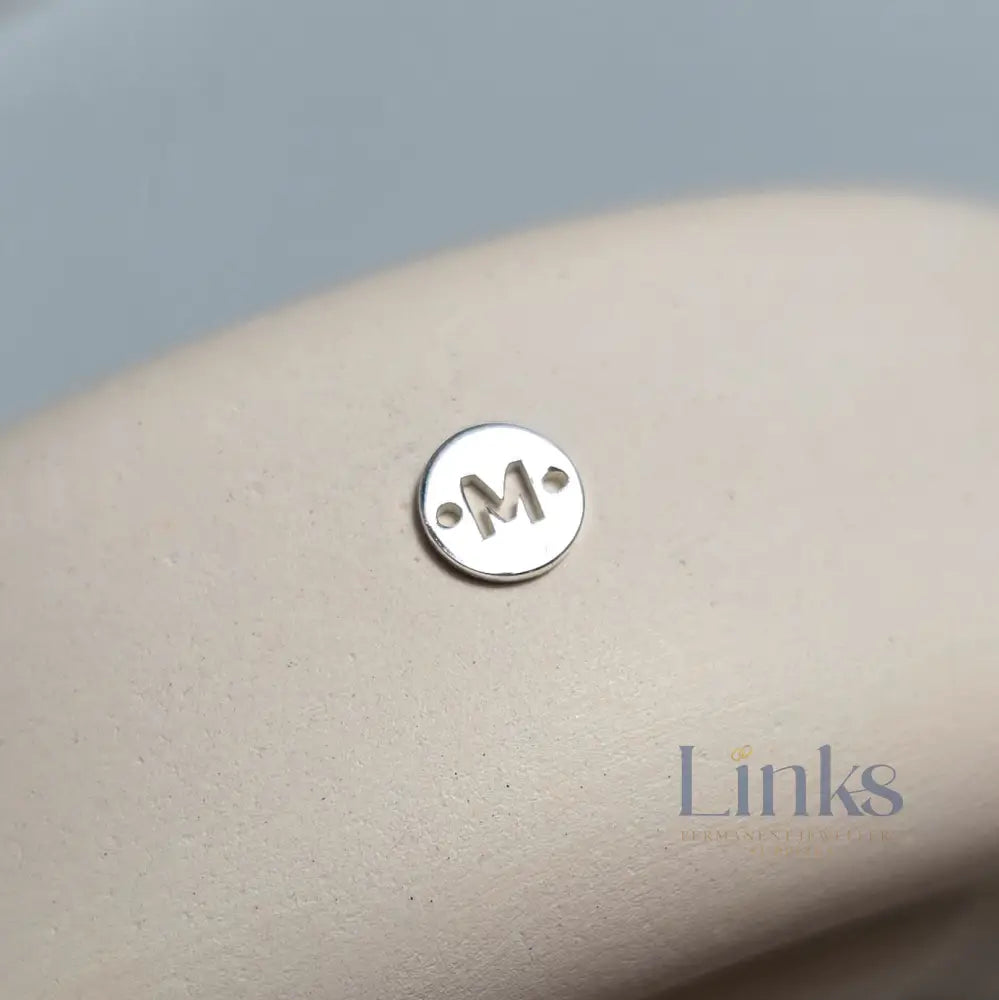 Sterling Silver Round Initial Connector Charm - Links Permanent Jewellery Supplies