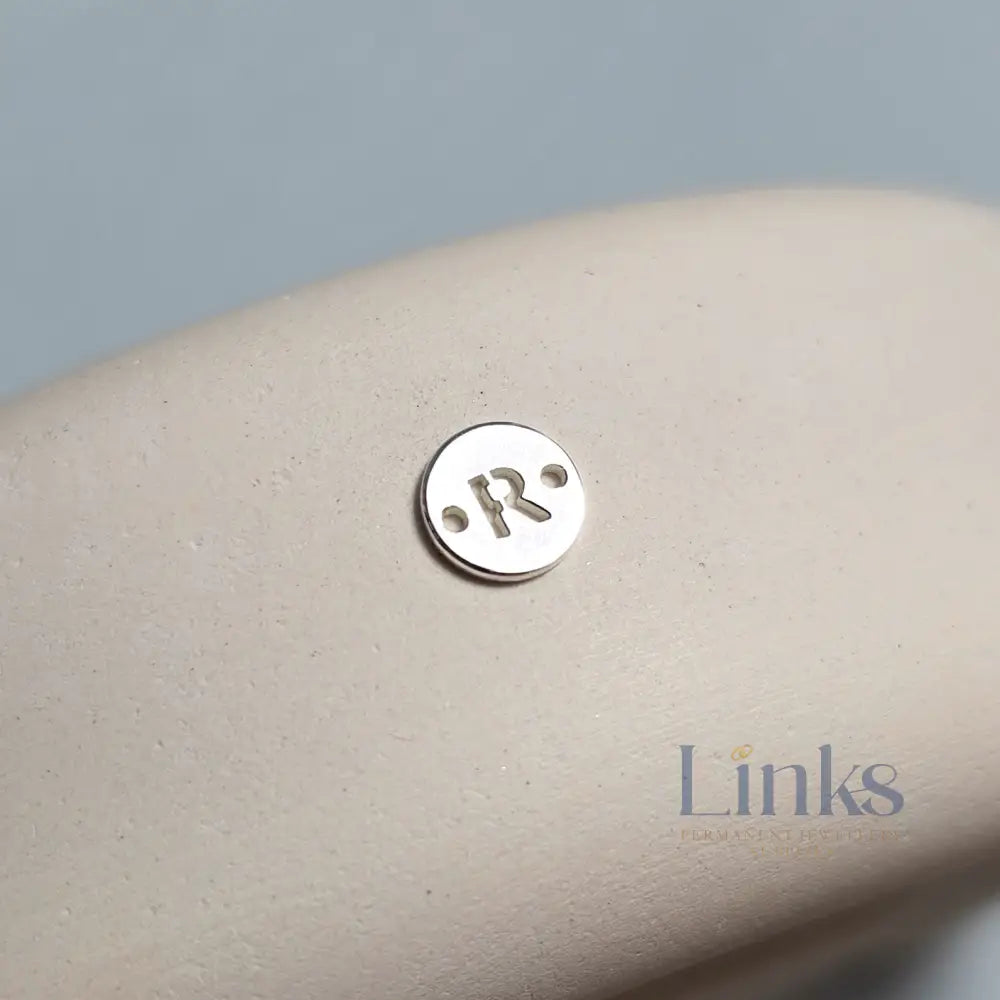 Sterling Silver Round Initial Connector Charm - Links Permanent Jewellery Supplies