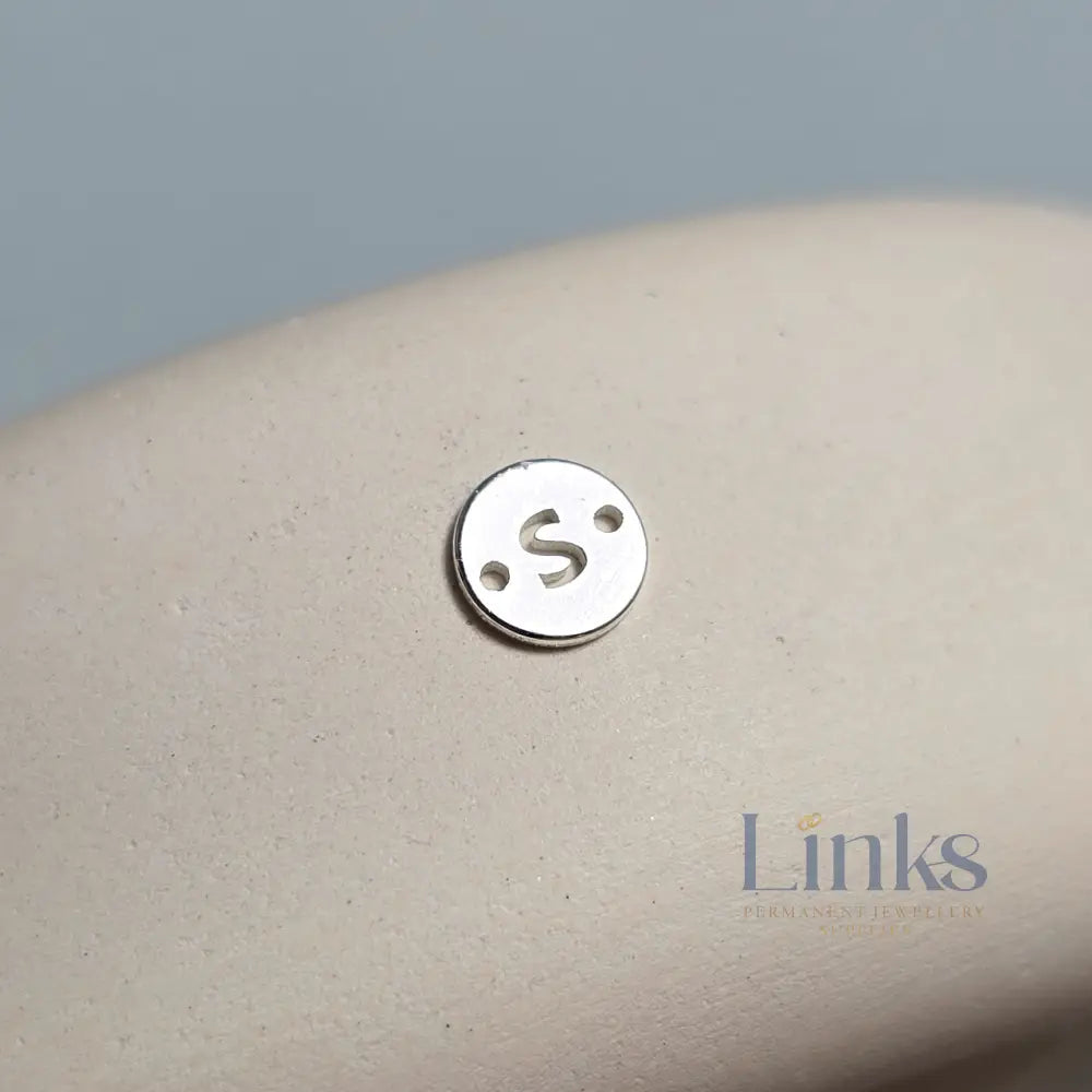 Sterling Silver Round Initial Connector Charm - Links Permanent Jewellery Supplies