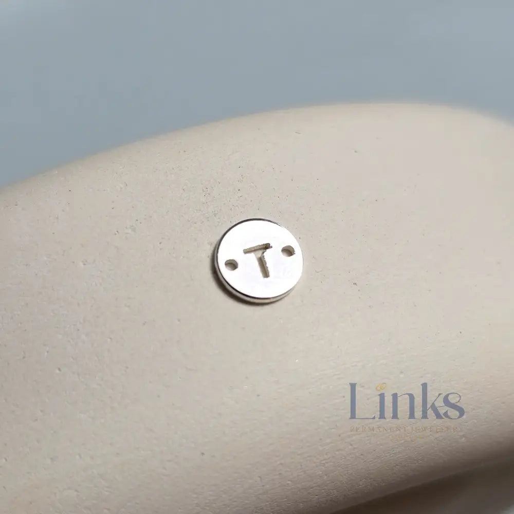 Sterling Silver Round Initial Connector Charm - Links Permanent Jewellery Supplies