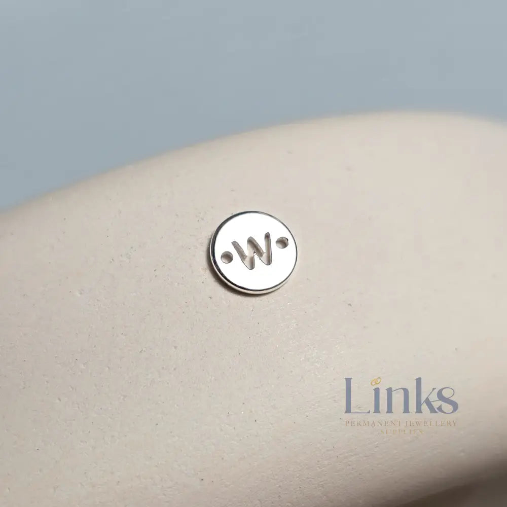 Sterling Silver Round Initial Connector Charm - Links Permanent Jewellery Supplies