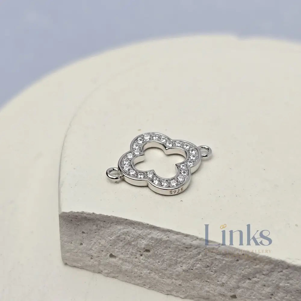 Sterling Silver Crystal Hollow Clover Connector