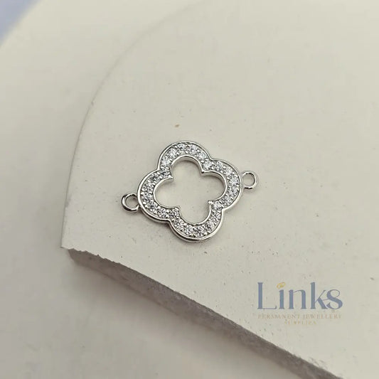 Sterling Silver Crystal Hollow Clover Connector