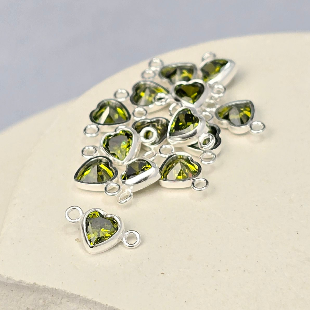 4mm Sterling Silver Peridot Heart Birthstone Charm