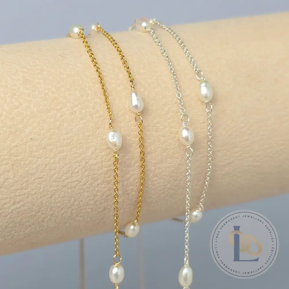 1.2mm Freshwater Pearl Chain - 925 Sterling Silver & 14k Gold Filled