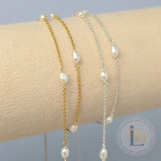 1.2mm Freshwater Pearl Chain - 925 Sterling Silver & 14k Gold Filled
