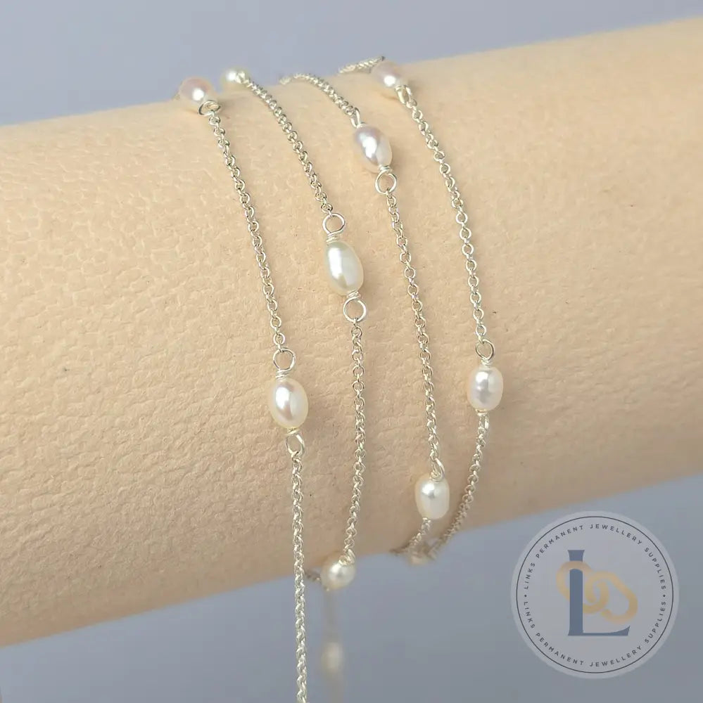 1.2mm Freshwater Pearl Chain - 925 Sterling Silver & 14k Gold Filled