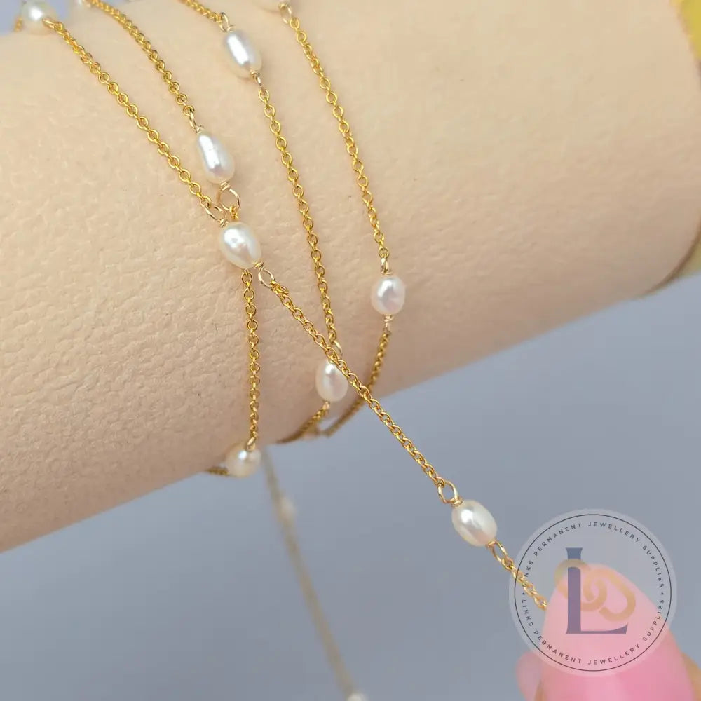 1.2mm Freshwater Pearl Chain - 925 Sterling Silver & 14k Gold Filled