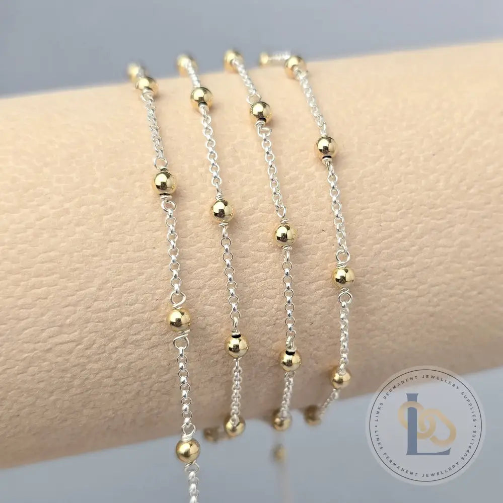 1.3mm Mixed Metal Satellite Chain - 14K Gold Filled & 925 Sterling Silver 925 Sterling Silver Chain / 1 Meter