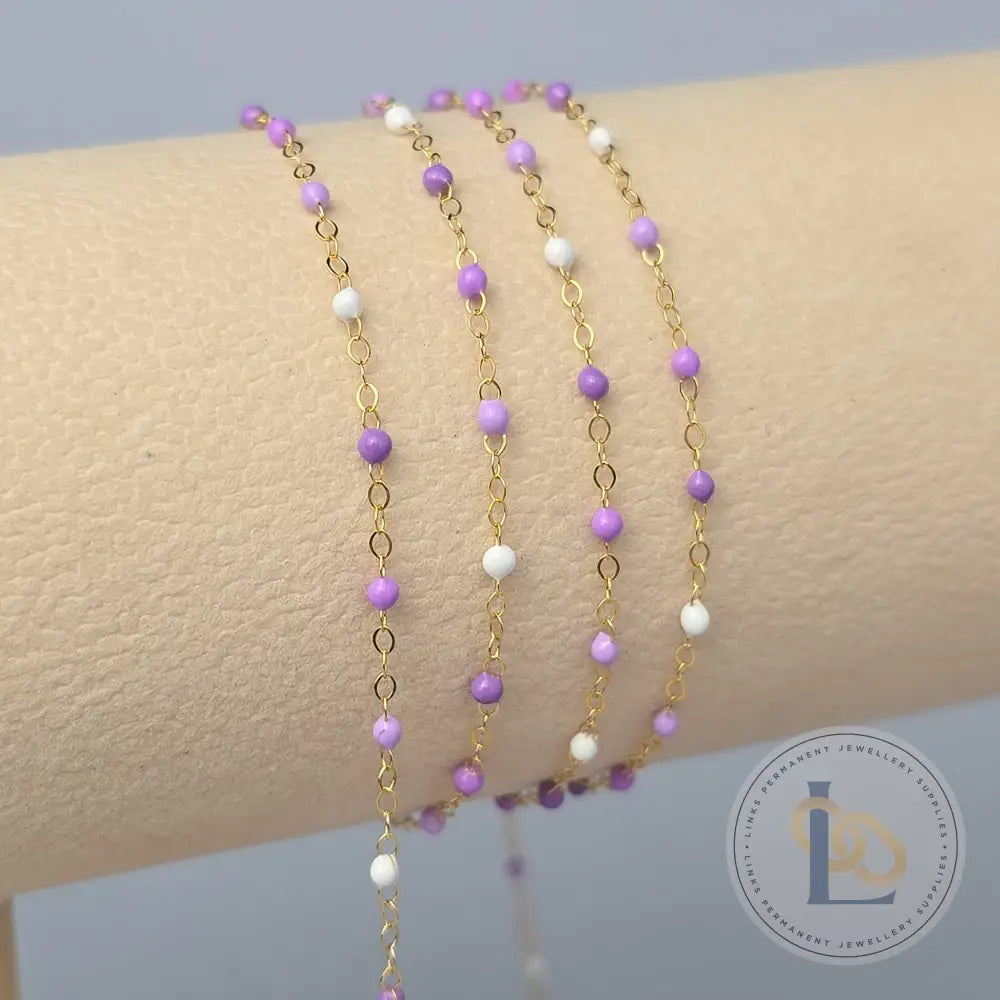 1.5mm Amethyst Enamel Flat Cable Chain - 925 Sterling Silver & 14k Gold Filled