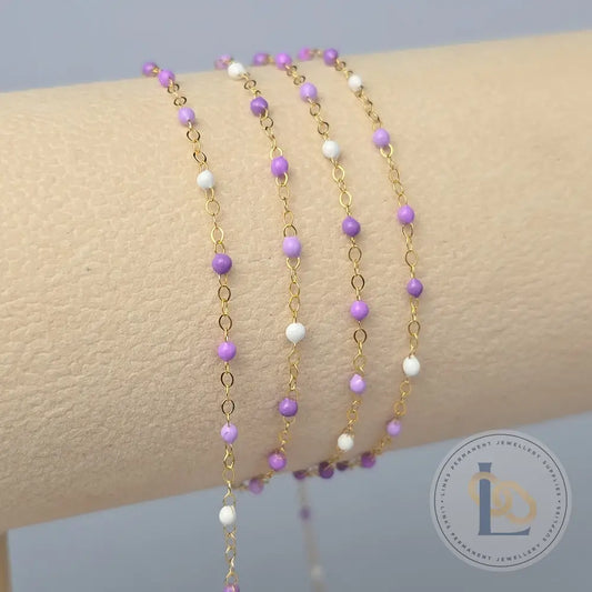 1.5mm Amethyst Enamel Flat Cable Chain - 925 Sterling Silver & 14k Gold Filled